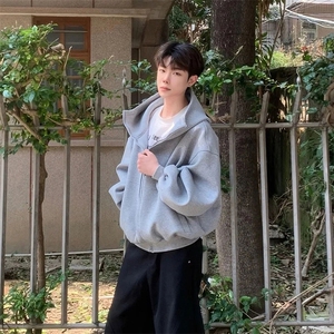 抖音得物二开 秋冬美式高街重磅结构高领拉链连帽卫衣外套W93图片