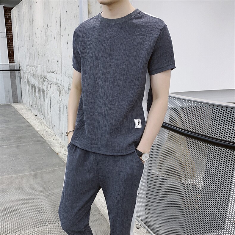 2021新款春夏季男士套装短袖t恤一套衣服帅气休闲两件套DS136T,男装T恤,电商A102