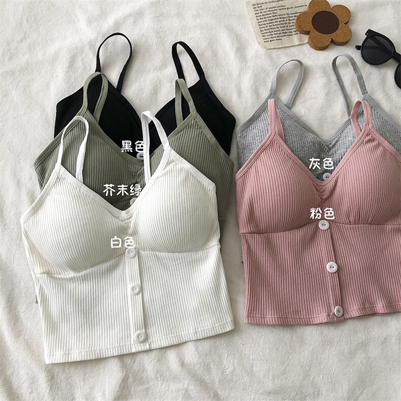 韩版外穿美背带胸垫运动吊带背心女内搭V领打底上衣，女装背心吊带，梦白服饰厂