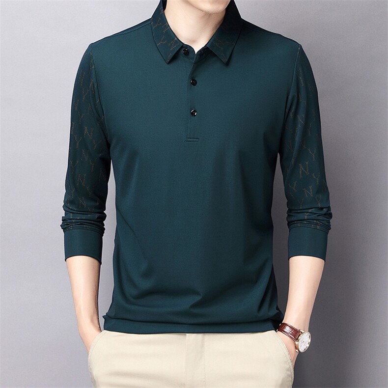 男长袖t恤休闲翻领卫衣男打底Polo衫中年秋季爸爸装衣服时尚百搭图片