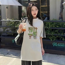 抖音得物品质二开240克宽松纯棉美式潮牌印花三条杠中性风短袖T恤，男装T恤，电商A486