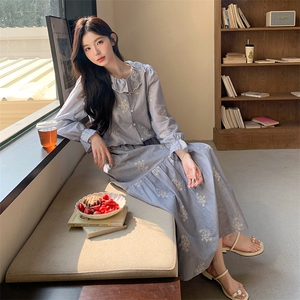温柔风清新减龄套装裙女2025春新款荷叶边娃娃领上衣半身裙两件套图片