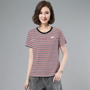 板酷2026夏装新款时尚宽松休闲横条纹T恤女短袖B615图片