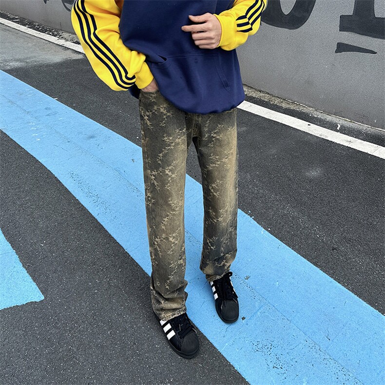 TP33美式复古水洗提花牛仔裤男新款潮牌直筒宽松休闲长裤,男装牛仔裤,星座302A-2