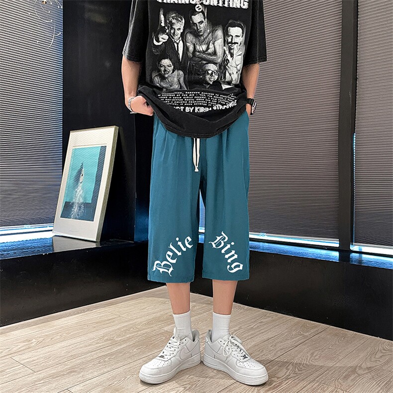 QK72272-P25冰丝七分裤男大码速干短裤男五分裤车景风格,男装休闲裤,电商A040