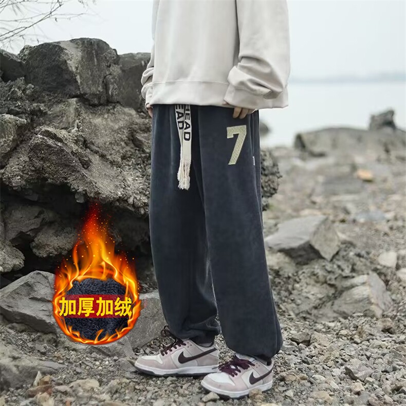 男潮流加绒加厚卫裤宽松男秋冬灯芯绒休闲九分裤K0801-P35加绒40图片