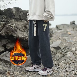 男潮流加绒加厚卫裤宽松男秋冬灯芯绒休闲九分裤K0801-P35加绒40图片