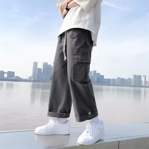 夏季坠感工装裤男直筒宽松帅气潮流ins纽扣阔腿休闲裤K3226-p30图片