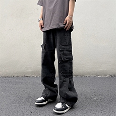 美式街头工装牛仔裤男款春夏潮牌做旧设计感宽松直筒裤N0576-P48，男装牛仔裤，星座308B-1