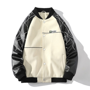 精品秋冬装飞行棒球服男女夹克毛呢拼皮刺绣轻熟JK1701-P115中性C图片