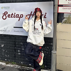 徽章织带连帽卫衣男女秋冬潮牌刺绣宽松运动情侣帽衫外套WY801，女装短外套，星座516A