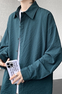 8XL-M泡泡纱盐缩肌理长袖衬衫男春季冰丝外套防晒衬衣CS29007P40图片