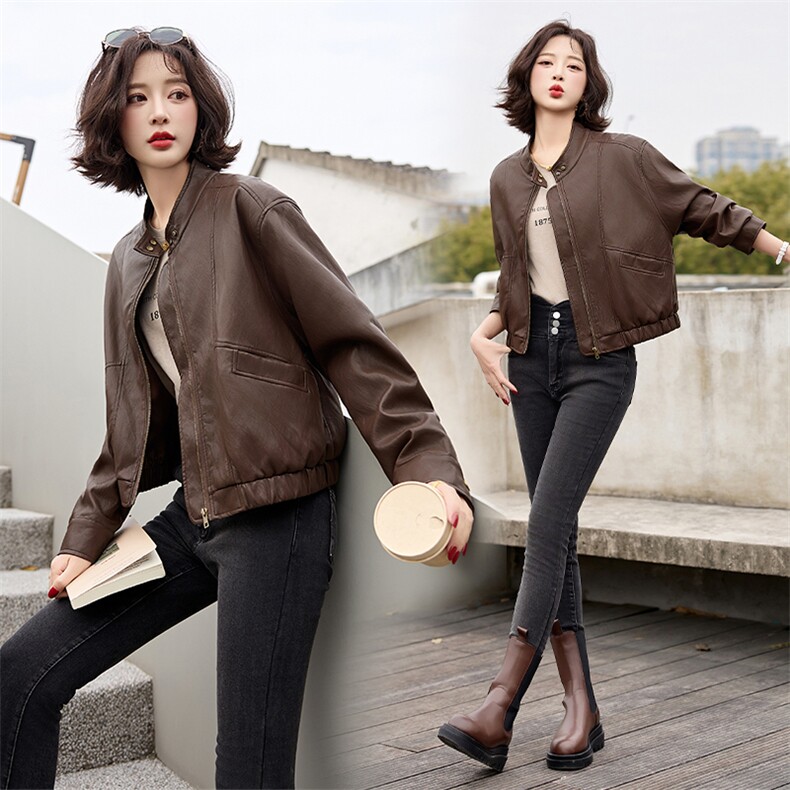 短款棒球服外套女春秋2025新款高端小个子宽松显瘦百搭夹克上衣潮,女装皮衣,江南女神