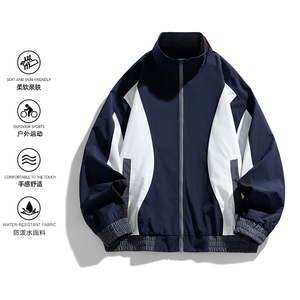 潮牌美式撞色拼接运动立领外套男宽松百搭夹克JK01571-P70图片