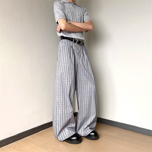 W10189-P55 网图现货 美式复古cleanfit灰色格纹休闲裤宽松阔腿裤图片