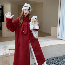 2025冬季新款加厚红色长款呢大衣203-9530-P215-K298，女装毛呢外套，浪娴服饰