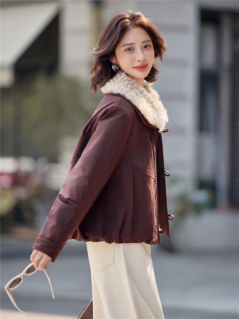 时尚羊羔毛领加绒派克服外套女2025冬季新款休闲气质保暖棉服上衣,女装短外套,印象茜