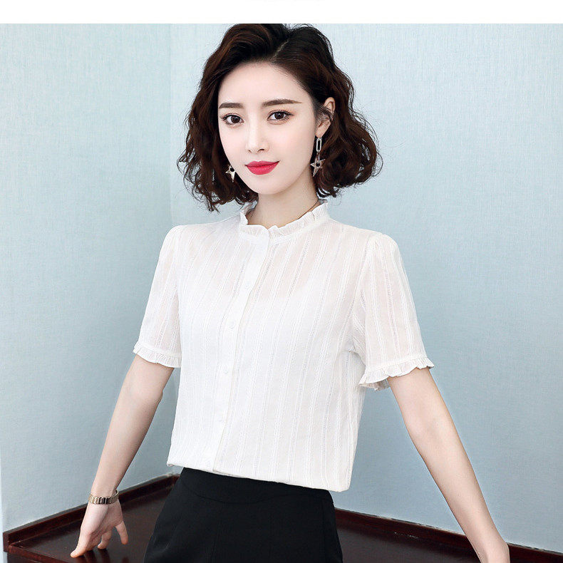 2021年新款春夏韩版淑女木耳花边立领女士衬衫甜美纯棉衬衣,女装衬衫,潮品会