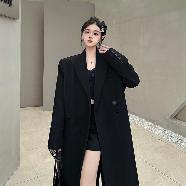 C8598-P115黑色长款西装外套男女潮牌高级感宽松加厚西服大衣，男装毛呢大衣，电商C233B