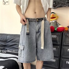 港风宽松直筒高腰男五分裤潮流夏季青春流行潮牌牛仔裤K4444-P40，男装牛仔裤，星座512-2