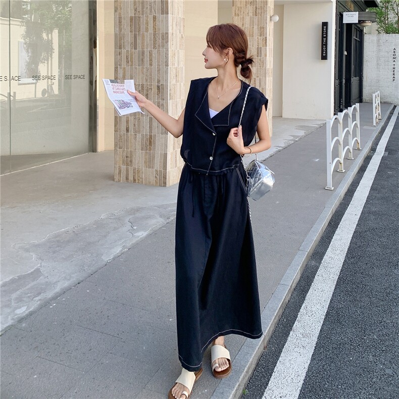 韩版牛仔半身套装女2025夏季新款气质时尚宽松设计感背心两件套,女装套装/套裙,2C212