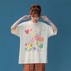 中性夏季新款潮流印花情侣宽松百搭ins短袖T恤T1048P25控38，男装T恤，A247A