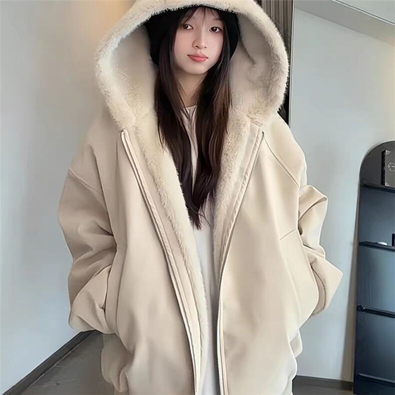 W10833-P98 网图现货 新款文艺气质皮毛一体保暖夹克百搭简约潮流图片