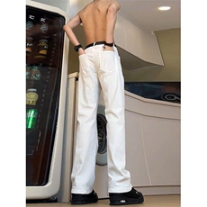 白色直筒垂感牛仔裤男美式高街vibe裤子显瘦微喇裤L80100-P40，男装牛仔裤，星座1008