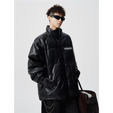 鳄鱼纹印花设计大码M-5XL手塞棉夹克PU皮棉服外套男8507P120控158，男装夹克，星座226-1