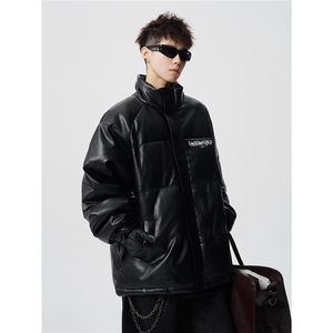 鳄鱼纹印花设计大码M-5XL手塞棉夹克PU皮棉服外套男8507P120控158图片