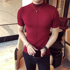 M01/p45 针织衫毛衣男 春夏男士半高领纯色修身内搭打底衫线衣图片