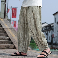 2025夏季风男装新中式长裤天丝提花透气休闲裤子K133-P65，男装休闲裤，电商B277(原6028)
