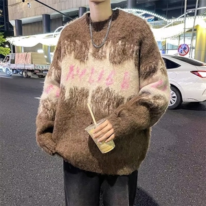 美式圆领毛衣男慵懒风休闲针织衫M5604P55,英伦风女衬衫搭配图片