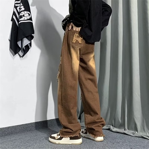 牛仔裤男秋季潮大码休闲裤子高街N4121P43图片
