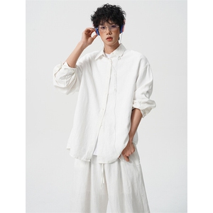 8XL-M 麻天丝套装慵懒宽松衬衫抽绳阔腿裤夏季薄款防晒衣男TZ111图片
