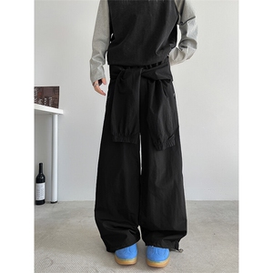 8XL-M 休闲裤男美式高街纯色绑带宽松跳舞直筒裤潮K9127P68控98图片