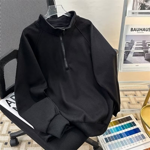 美式冬季新款潮牌立领上衣肌理感半拉链卫衣男春秋款宽松W8261图片
