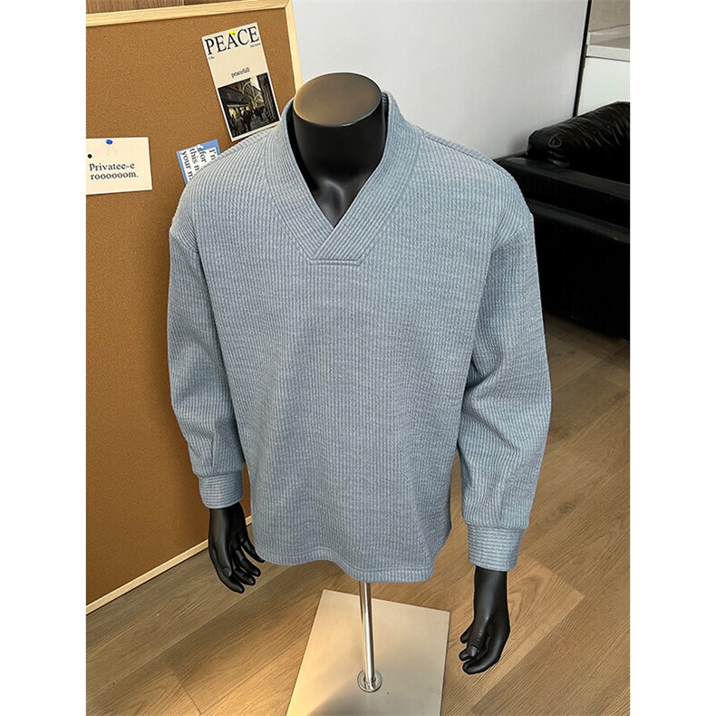 特批P36无差价2025V领垂感卫衣男设计感细条纹大码痞帅上衣W5043，男装卫衣，电商A001