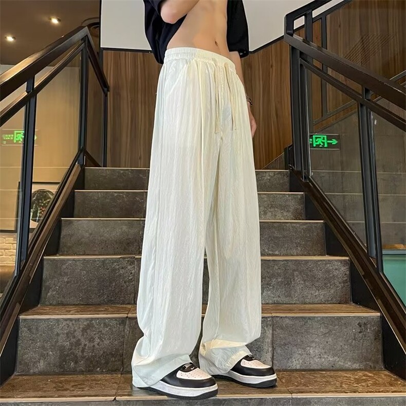 夏季薄款褶皱速干冰丝裤男士裤子潮流美式休闲直筒裤百搭宽松长裤图片