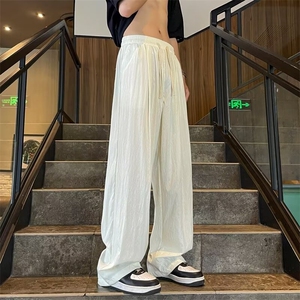 夏季薄款褶皱速干冰丝裤男士裤子潮流美式休闲直筒裤百搭宽松长裤图片