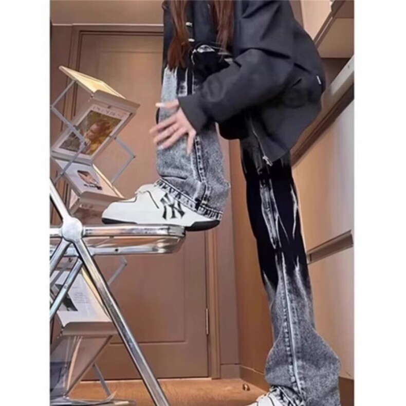 美式扎染牛仔裤窄版修身显瘦直筒休闲裤炸街痞帅小众微喇弯刀裤,男装牛仔裤,星座1210-1