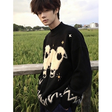 毛绒小羊黑色费尔岛提花毛衣男秋冬加厚针织衫慵懒上衣MY528，男装针织衫/毛衣，星座1116A（原606A-3）