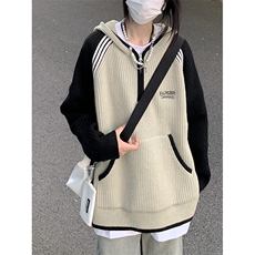 潮牌撞色插肩长袖连帽毛衣男女秋冬半开拉链针织衫外套M369，男装针织衫/毛衣，星座1116A（原606A-3）