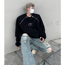 小众拉链设计感oversize卫衣男高级感解析垫肩上衣潮-WY011-P85，男装卫衣，电商B289
