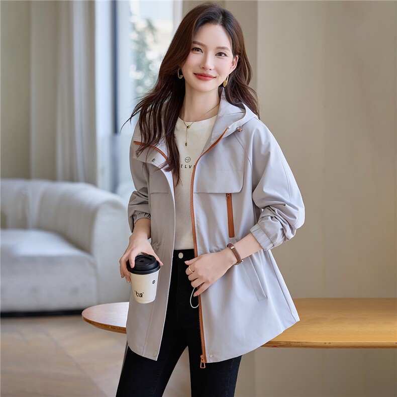 现货大货已出！！撞色抽绳连帽夹克2025秋季新款女装百搭时尚外套，女装风衣，以桐