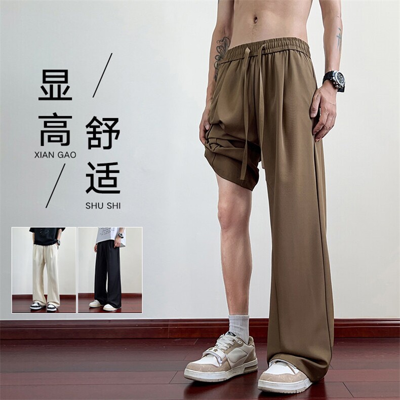 红木地板夏季冰感卫裤休闲长裤百搭阔腿直筒拖地裤A436-2515-P45,男装休闲裤,电商A436