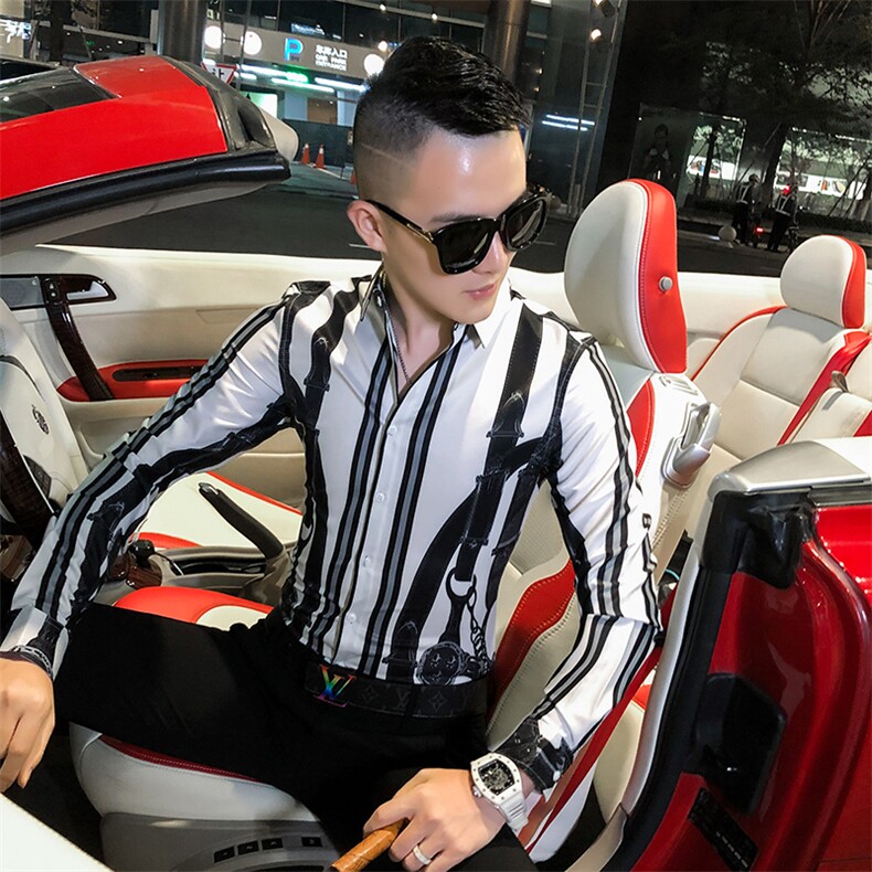 2021春秋衬衫社会男长袖上衣印花男装韩版修身四季潮流衬衣Q859-P55,男装衬衫,星座419（原A233）