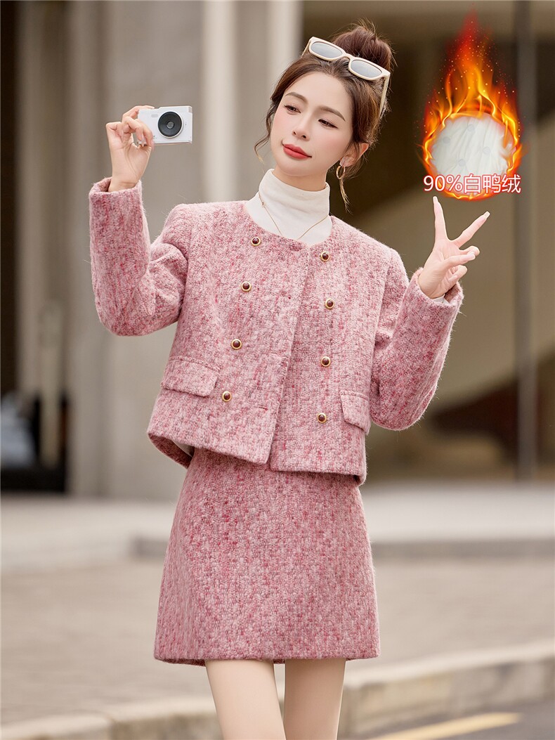 【现货bao款】2025冬装新款韩式淑女小香羽绒短裙套装90绒狐狸毛,女装套装/套裙,韩宇舍