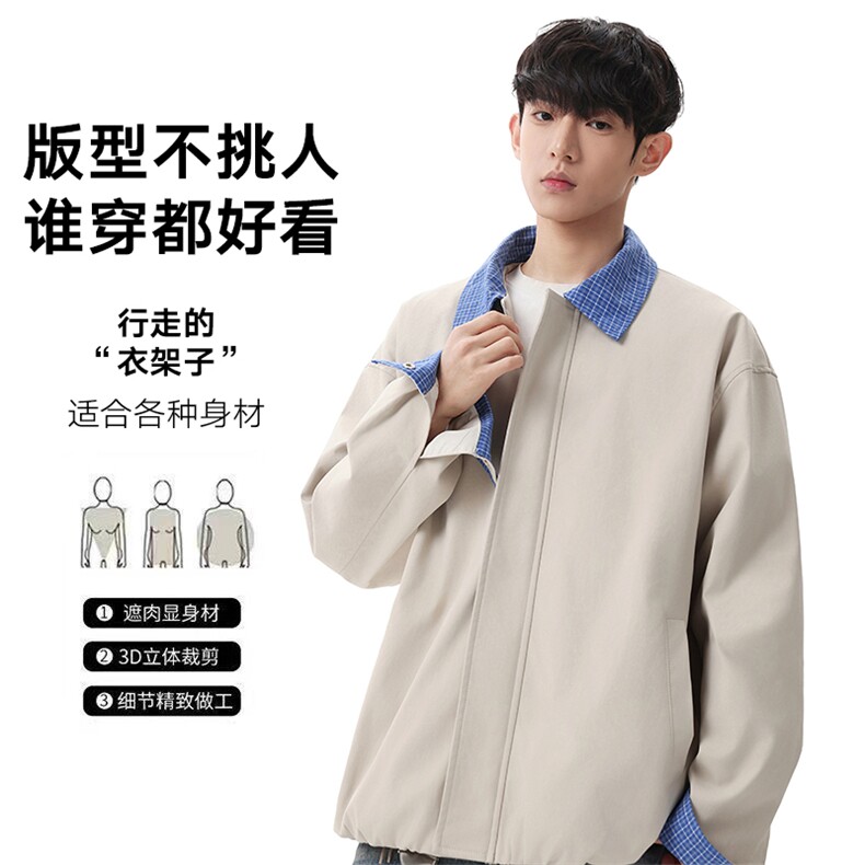 美式格子拼接cleanfit外套男设计感小众高级夹克JK265-P70,男装夹克,星座308B-2