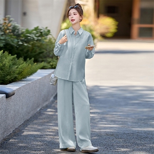 小香风时尚套装女2026新款洋气减龄夏季防晒衬衫吊带阔腿裤三件套图片